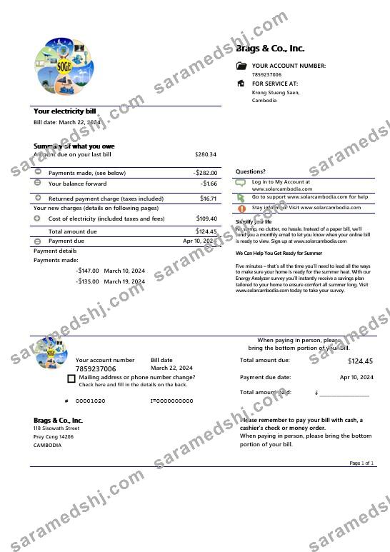 Cambodia Solar Green Energy Cambodia Co business utility bill template (2).doc